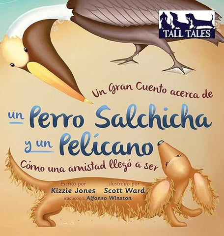 Un perro salchicha y un pelicano